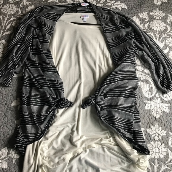 LULAROE LINDSEY BLACK CREAM GREY STRIPPED - Picture 3 of 3